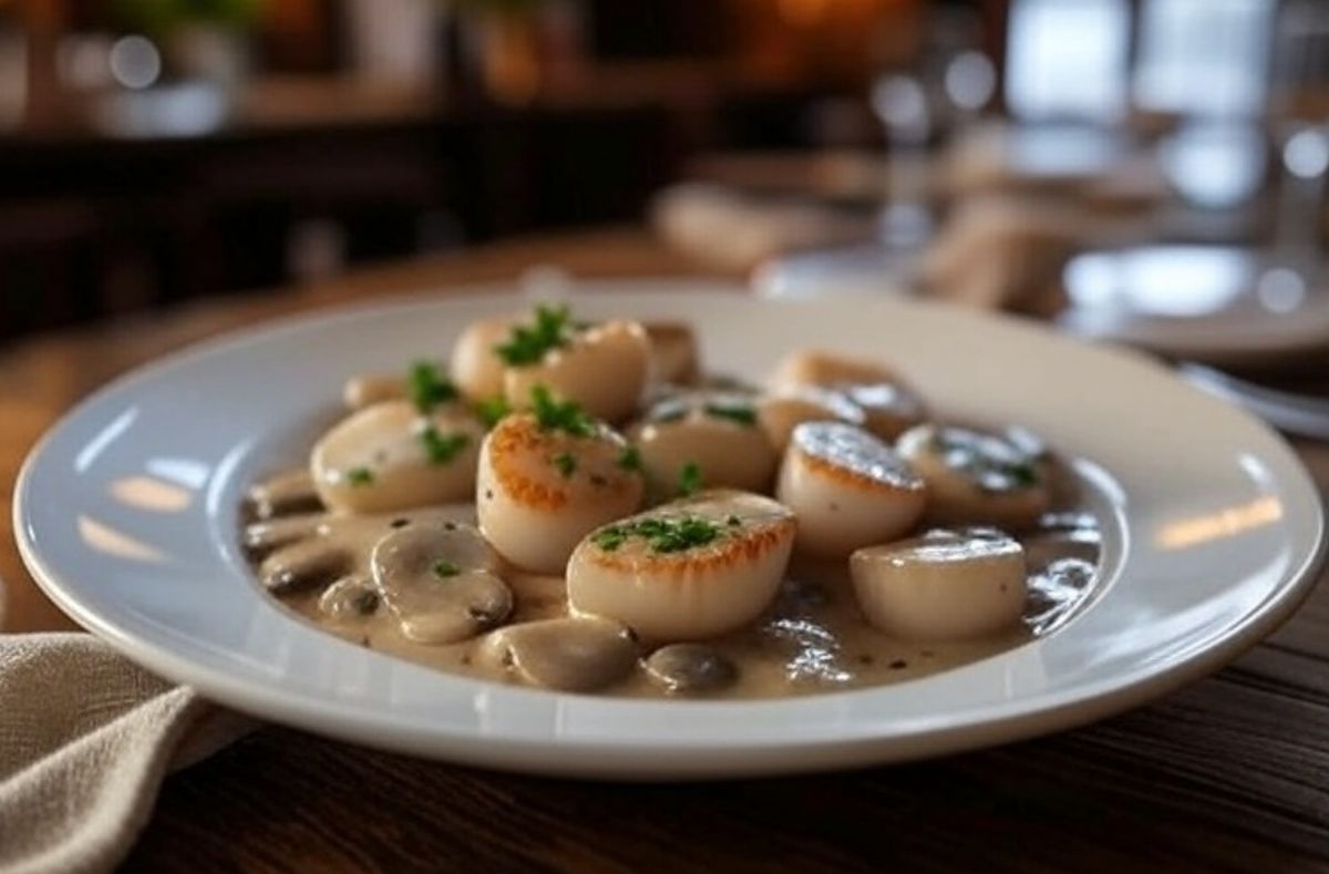 noix de saint-jacques à la crème et aux champignons
