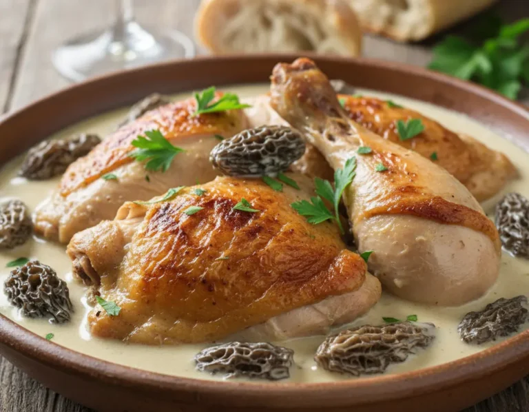Poulet aux morilles à la crème : recette facile et savoureuse
