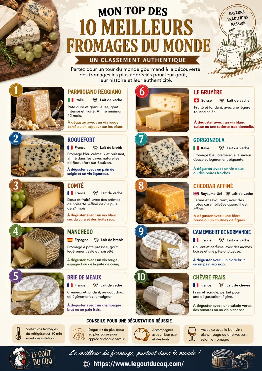 top des 10 meilleurs fromages du monde